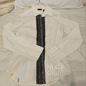 NY&Co White / Black Lace Long Sleeve button down Small